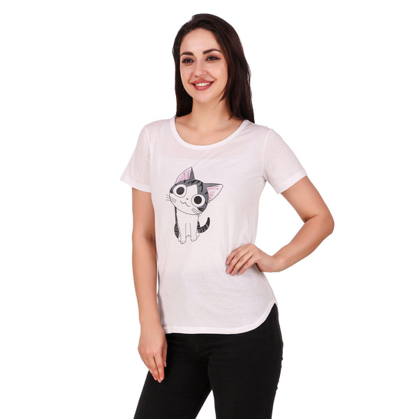 Women White Cat Print Top - NOZ2TOZ - Indiakreations