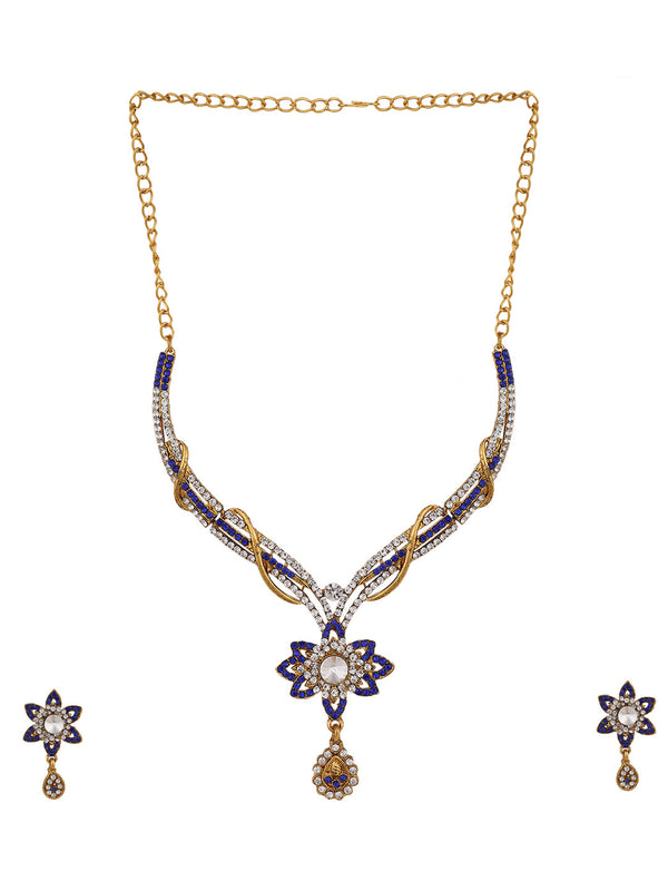 Women's Gold Plated Blue & White Stone Studded Jewellery Set - Anikas Creation