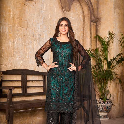 Black And Green Heavy Designer Work Party Wear Special Pant Suit - Indiakreations