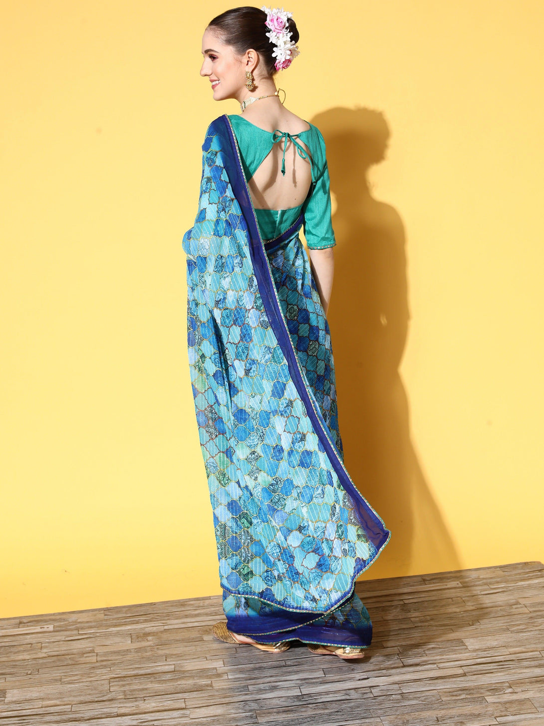 Georgette Fabric Wedding Wear Beautiful Saree In Blue - Indiakreations