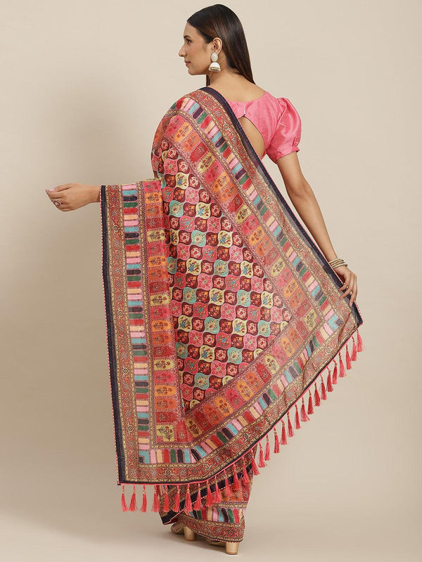 Latest Designer Red Organza Woven Design Printed Saree - Indiakreations