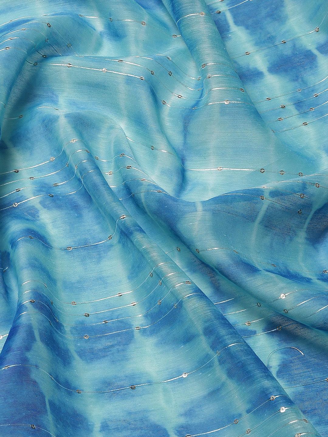 Gorgeous Sky Blue Poly Cotton Sequence Tie Dye Printed Saree - Indiakreations
