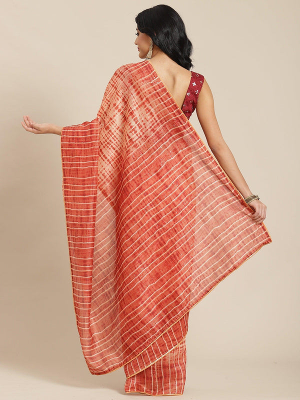 Beautiful Function Wear Red Poly Cotton Sequence Tie Dye Printed Saree - Indiakreations