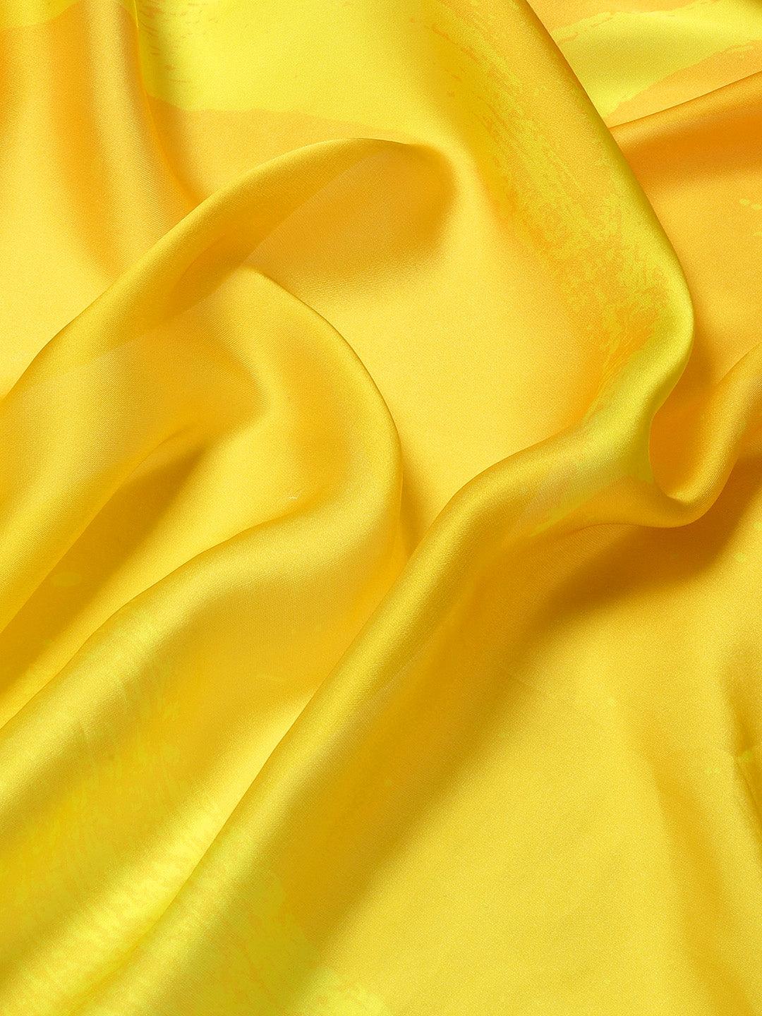 Yellow Silk Crepe Beautiful Pastel Paint Printed Saree - Indiakreations
