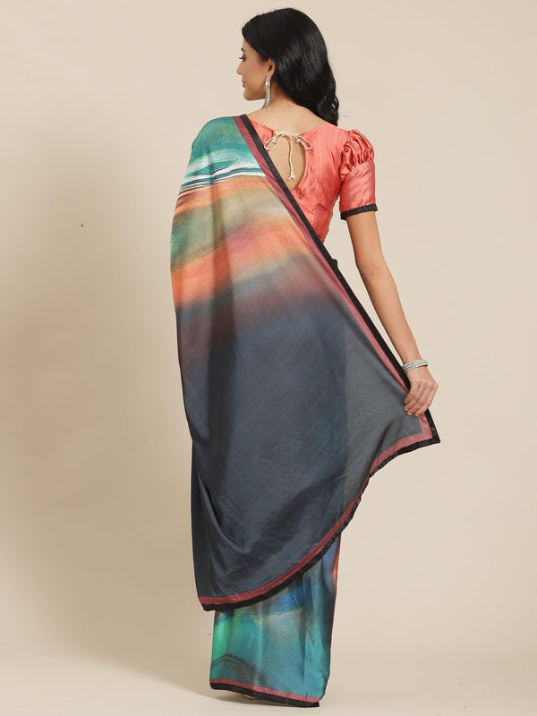 Trendy Designer Brown Japan Silk Pastel Paint Printed Saree - Indiakreations