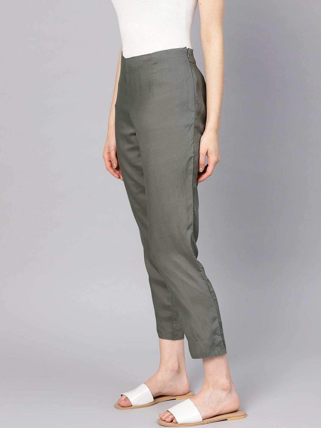 Varanga Women Grey Straight Fit Regular Trousers - Indiakreations