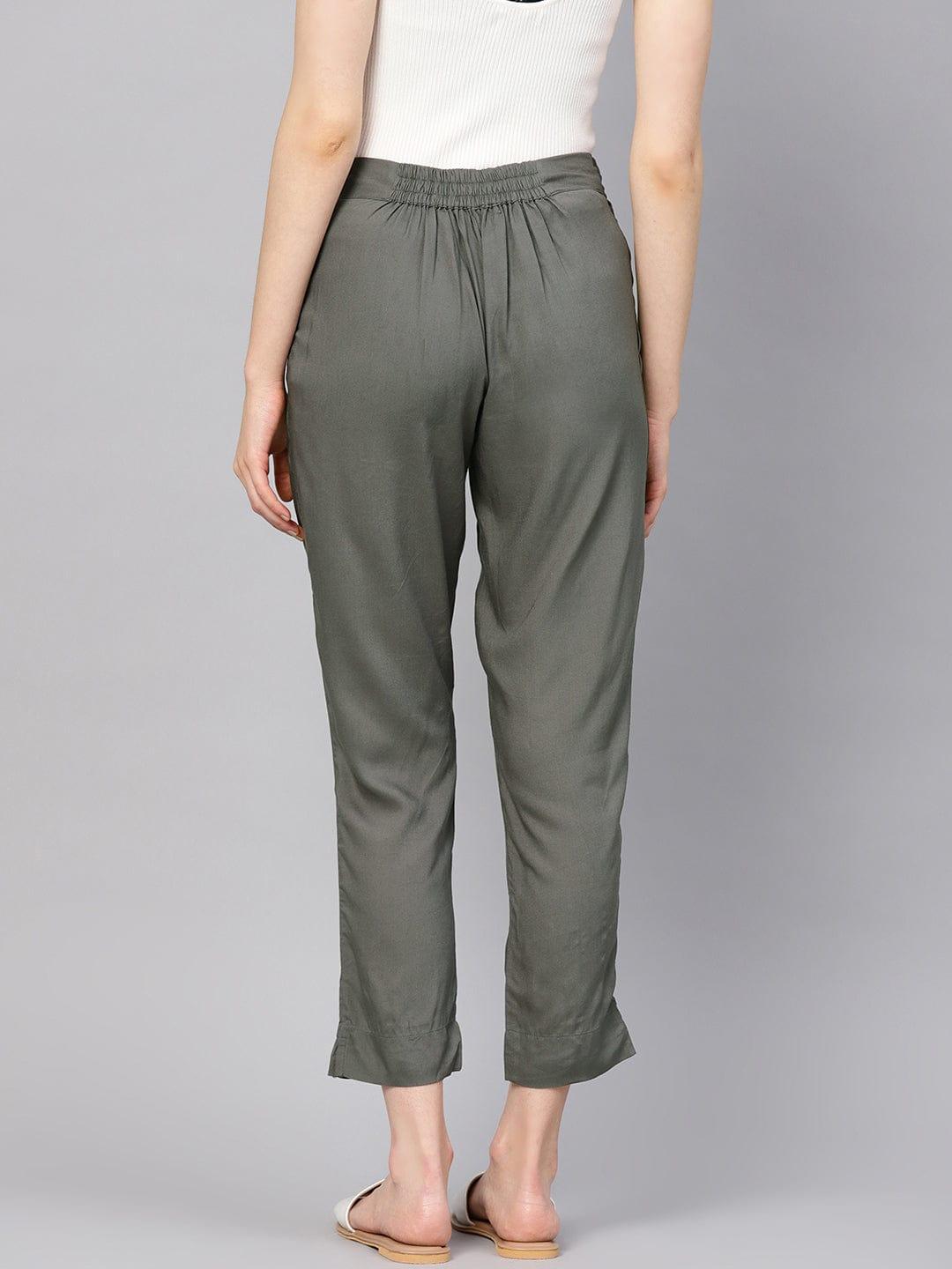 Varanga Women Grey Straight Fit Regular Trousers - Indiakreations