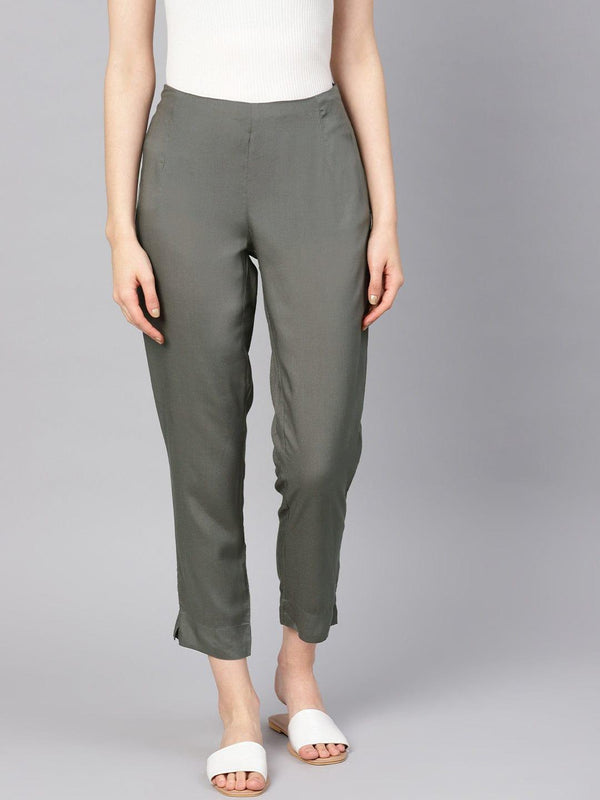 Varanga Women Grey Straight Fit Regular Trousers - Indiakreations