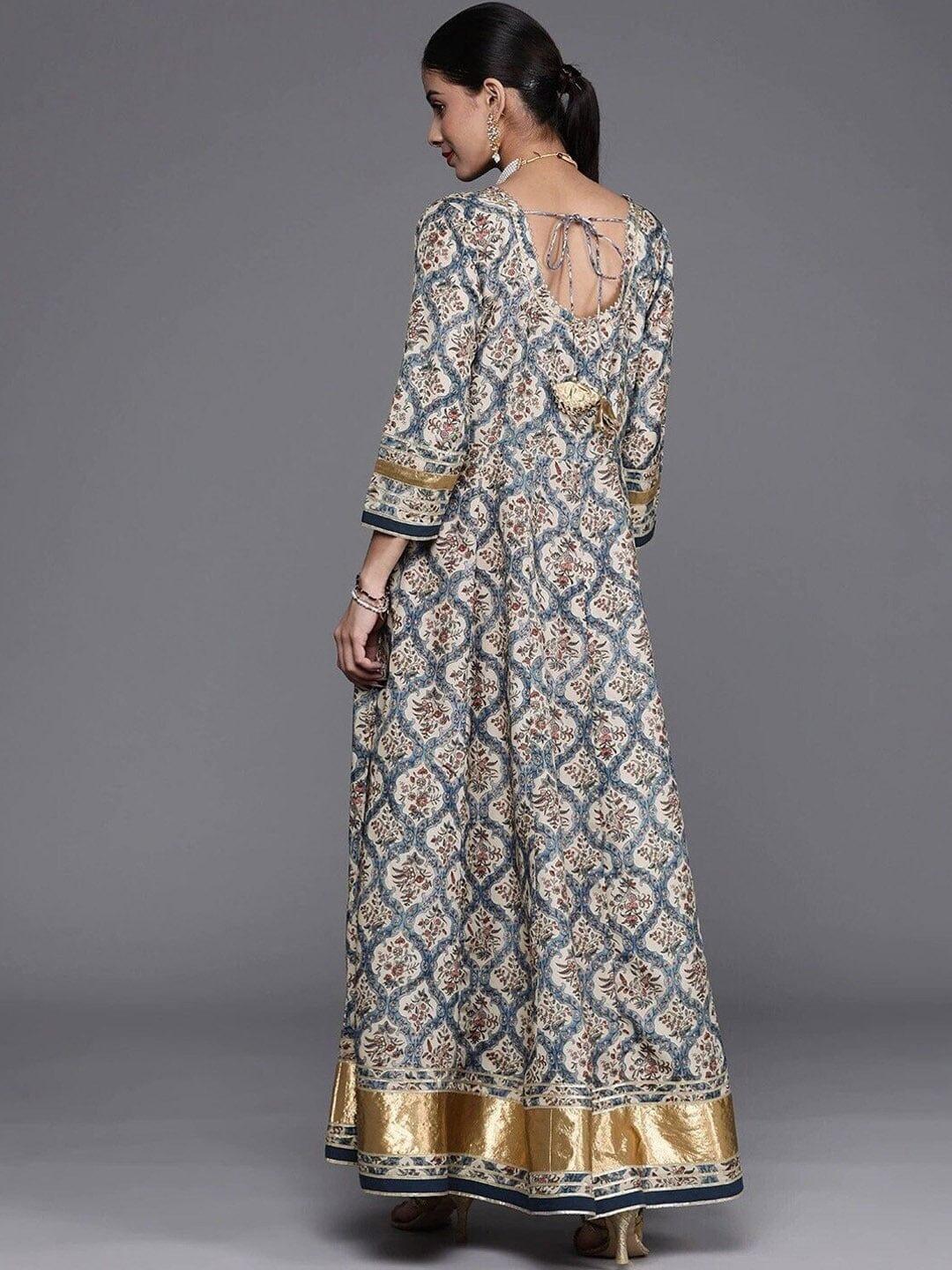 KSUT Women Blue Cream-Coloured Ethnic Motifs Printed Gotta Patti Anarkali Kurta - Indiakreations