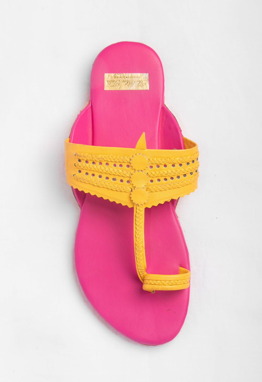 Women's Pink & Yellow Kolhapuris - The Shoe Tales - Indiakreations