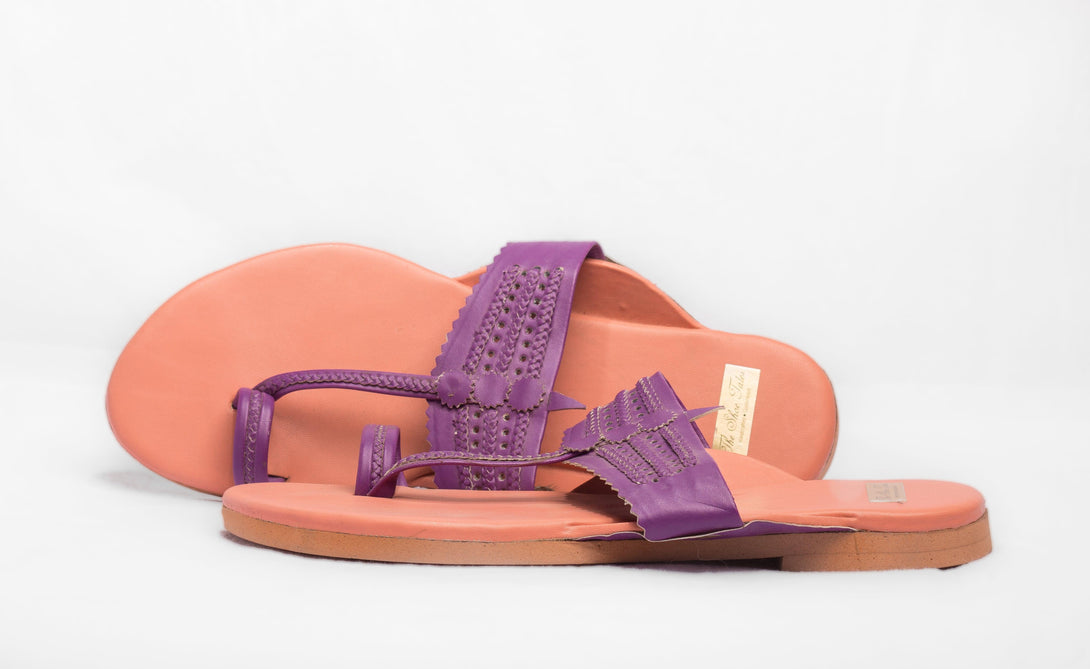 Women's Peach & Purple Kolhapuris - The Shoe Tales - Indiakreations