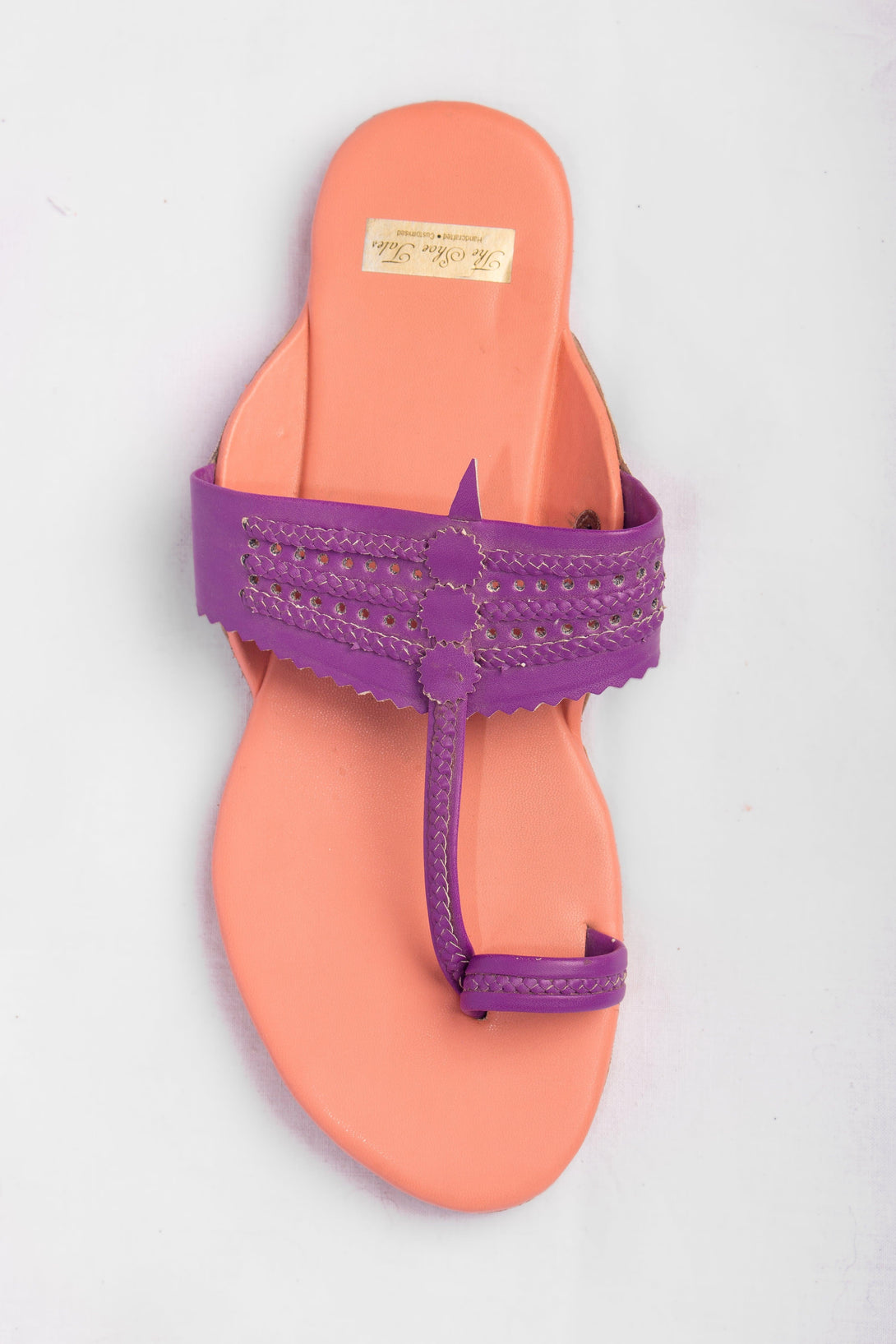 Women's Peach & Purple Kolhapuris - The Shoe Tales - Indiakreations