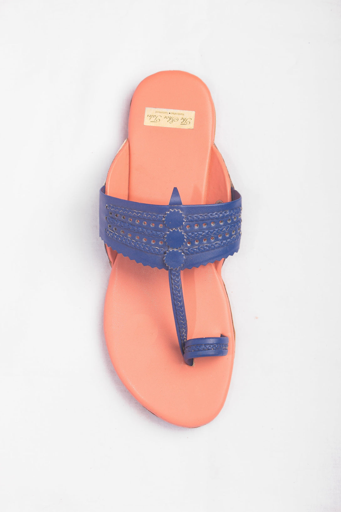 Women's Peach & Navy Blue Kolhapuris - The Shoe Tales - Indiakreations