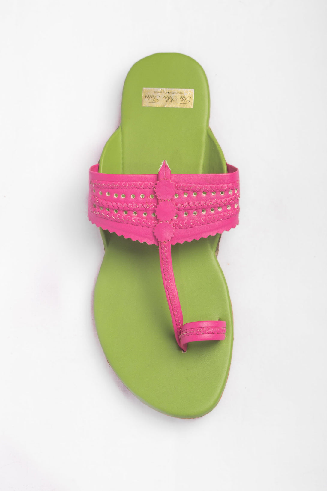 Women's Green & Pink Kolhapuris - The Shoe Tales - Indiakreations