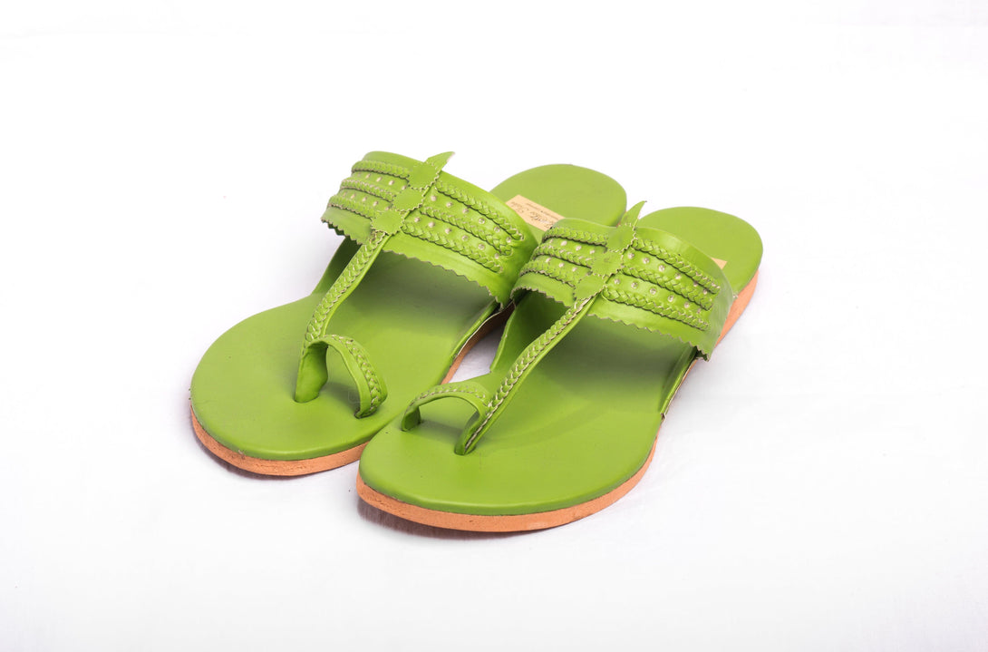 Women's Green Kolhapuris - The Shoe Tales - Indiakreations