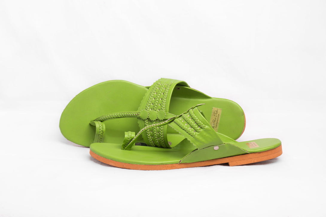 Women's Green Kolhapuris - The Shoe Tales - Indiakreations