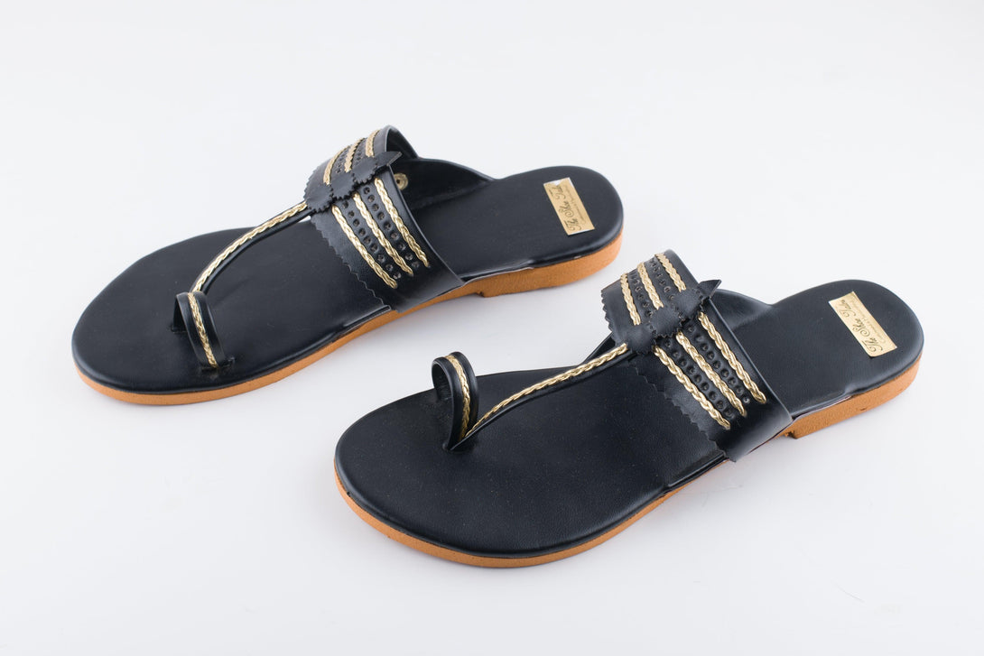 Women's Black Kolhapuris - The Shoe Tales - Indiakreations