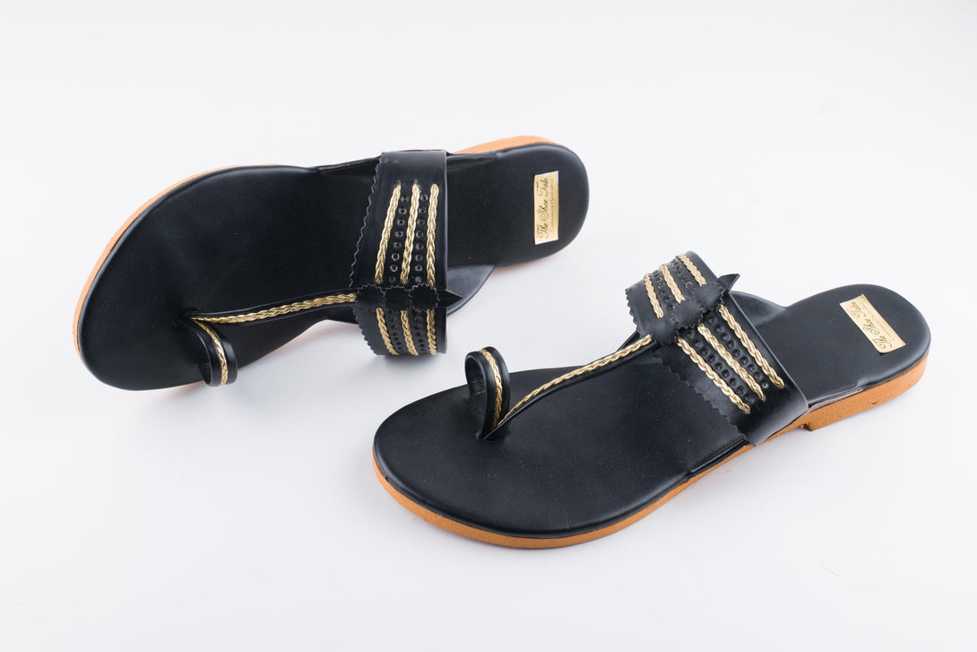 Women's Black Kolhapuris - The Shoe Tales - Indiakreations