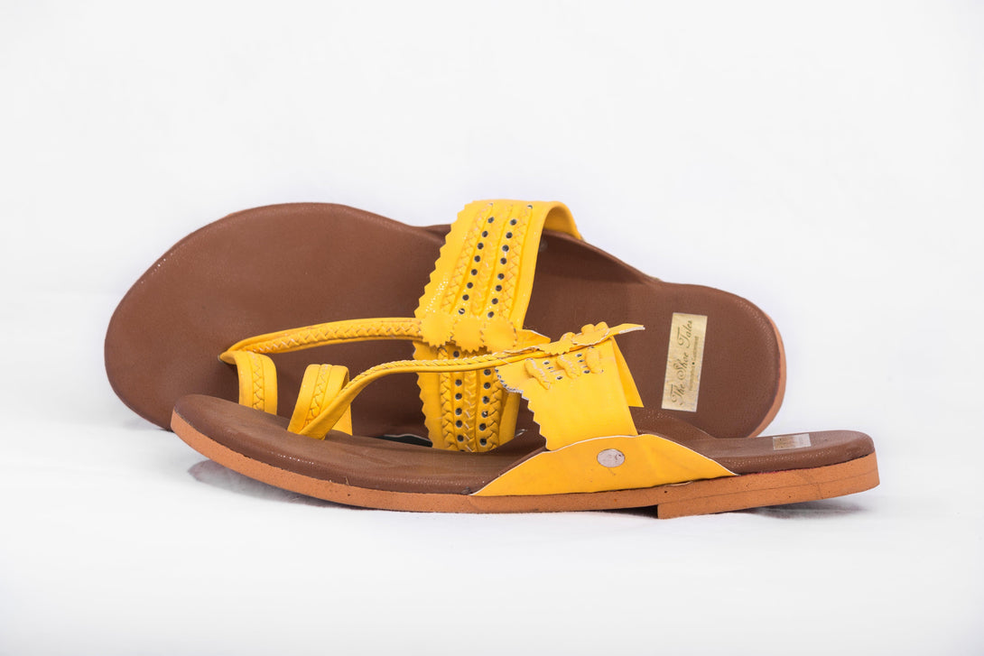 Women's Brown & Yellow Kolhapuris - The Shoe Tales - Indiakreations