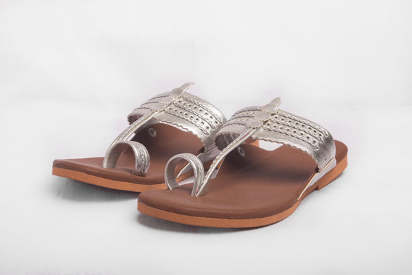 Women's Brown &Silver Kolhapuris - The Shoe Tales - Indiakreations