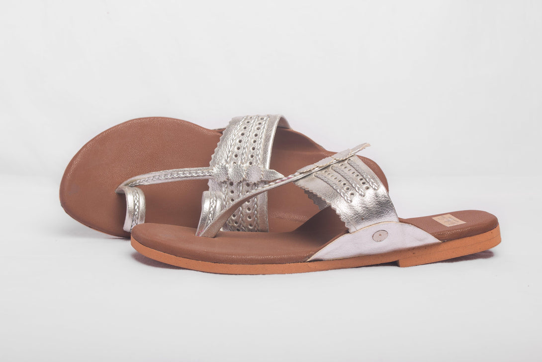 Women's Brown &Silver Kolhapuris - The Shoe Tales - Indiakreations