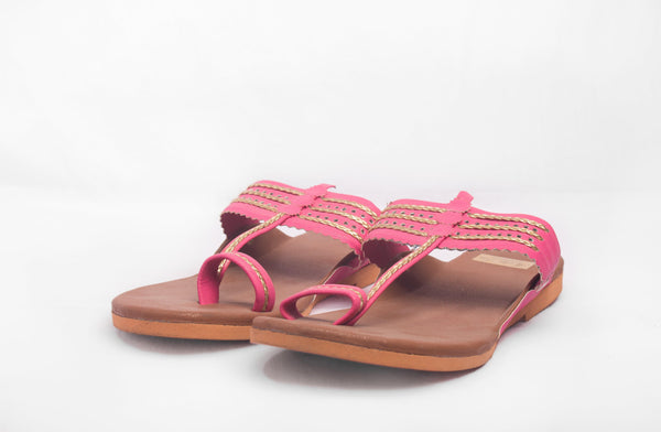 Women's Brown & Pink Jazzy Kolhapuris - The Shoe Tales - Indiakreations