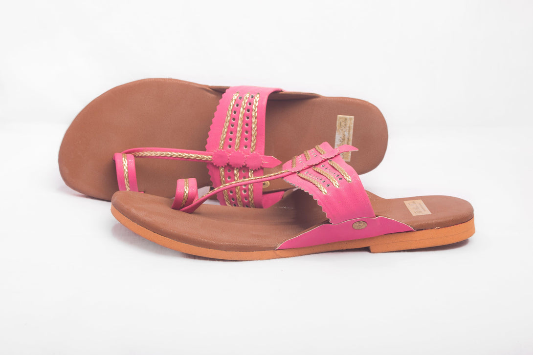 Women's Brown & Pink Jazzy Kolhapuris - The Shoe Tales - Indiakreations