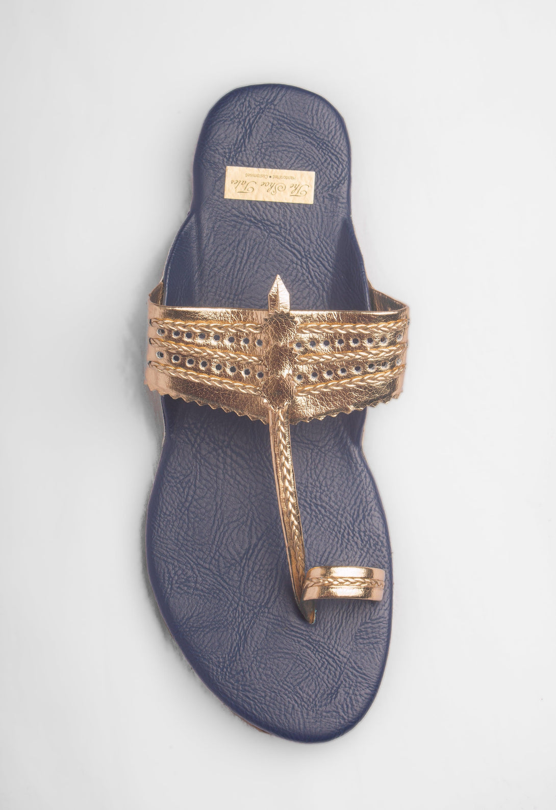 Women's Navy Blue And Golden Kolhapuris - The Shoe Tales - Indiakreations