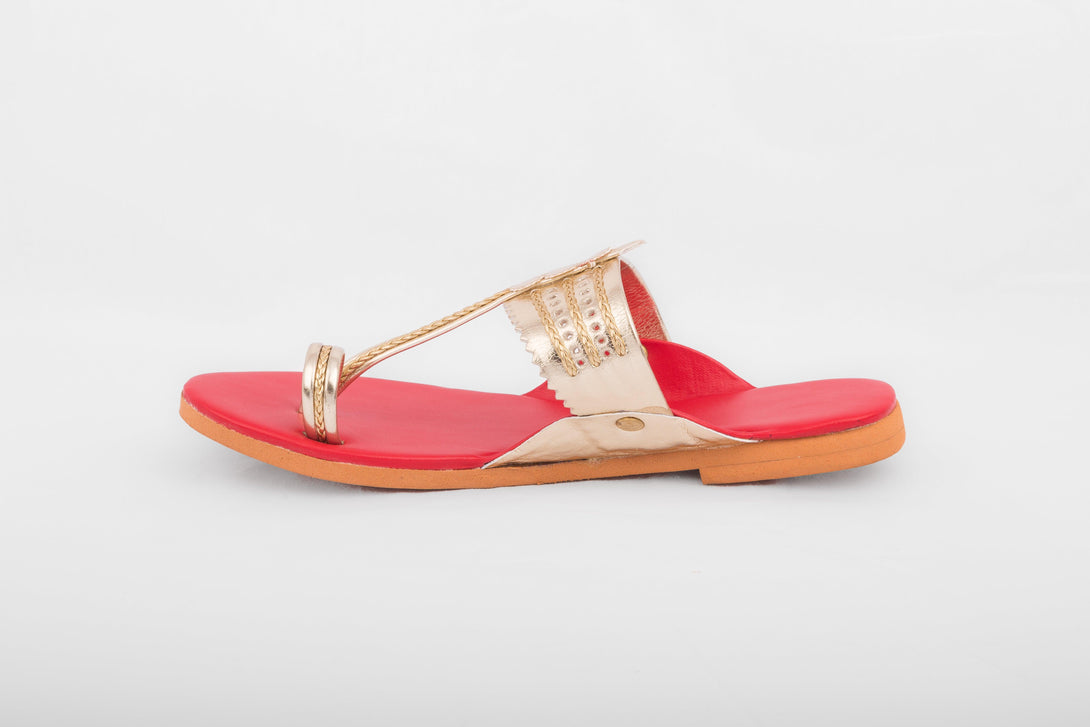 Women's Red And Golden - The Shoe Tales - Indiakreations