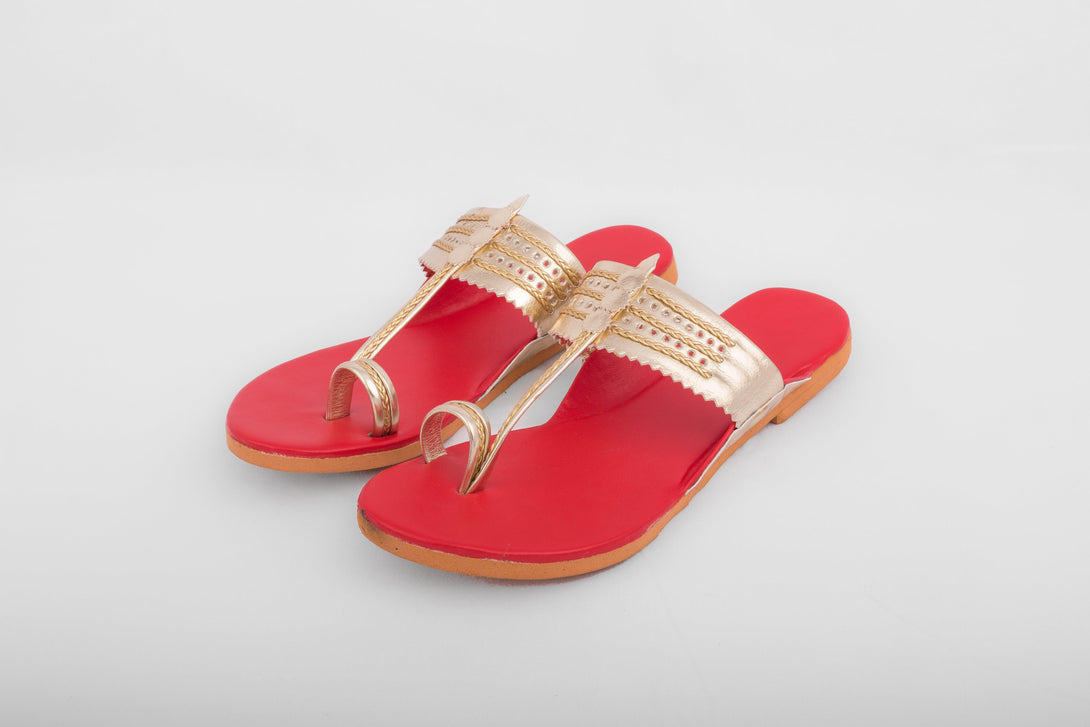 Women's Red And Golden - The Shoe Tales - Indiakreations