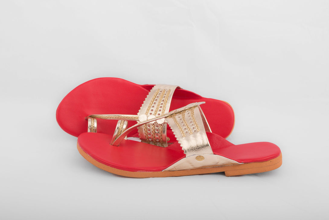 Women's Red And Golden - The Shoe Tales - Indiakreations