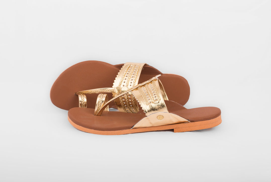 Women's Tan & Golden - The Shoe Tales - Indiakreations