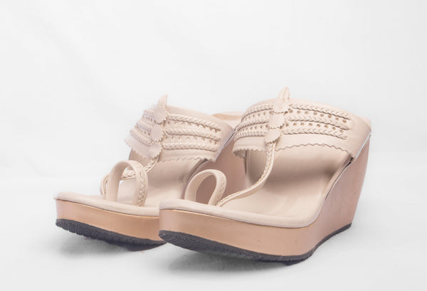 Women's Beige & Golden Kolhapuri Wedges - The Shoe Tales - Indiakreations