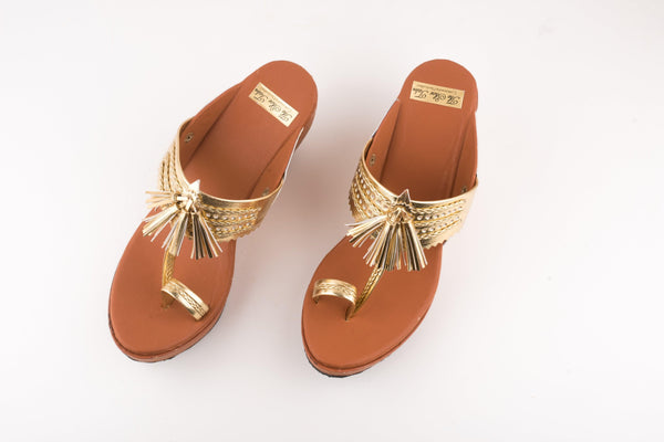 Women's Tan-Golden Kolhapuri Wedges - The Shoe Tales - Indiakreations