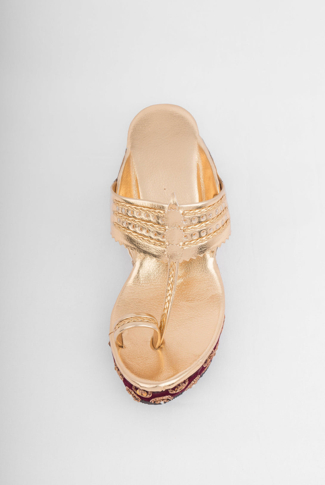 Women's Golden &Maroon Wedges With Chakra Embroidery - The Shoe Tales - Indiakreations