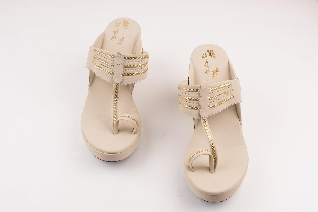 Women's Beige Kolhapuris Wedges - The Shoe Tales - Indiakreations