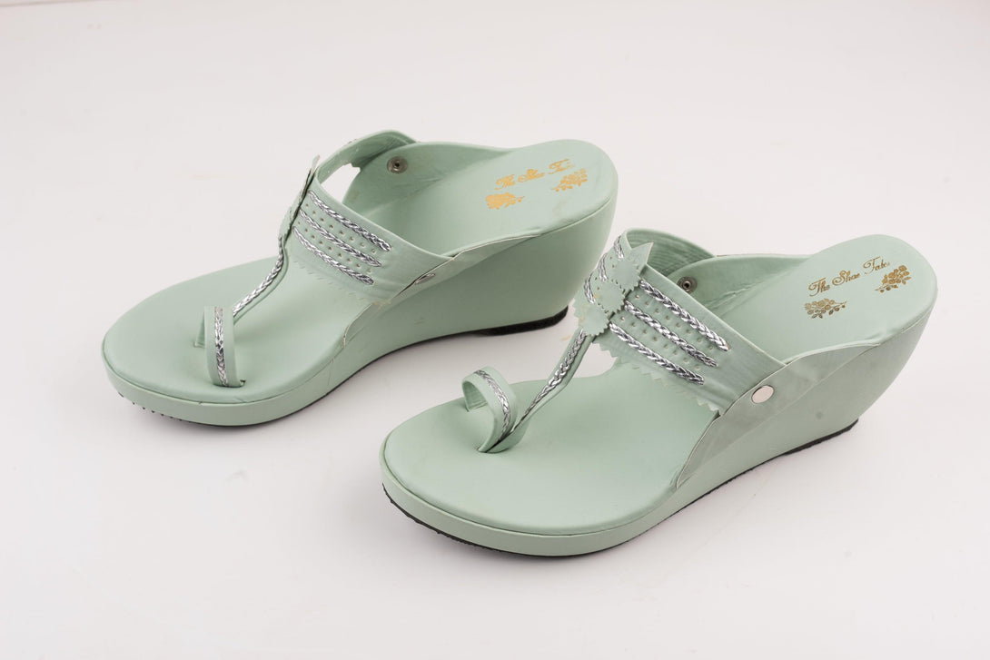 Women's Mint Kolhapuri Wedges - The Shoe Tales - Indiakreations