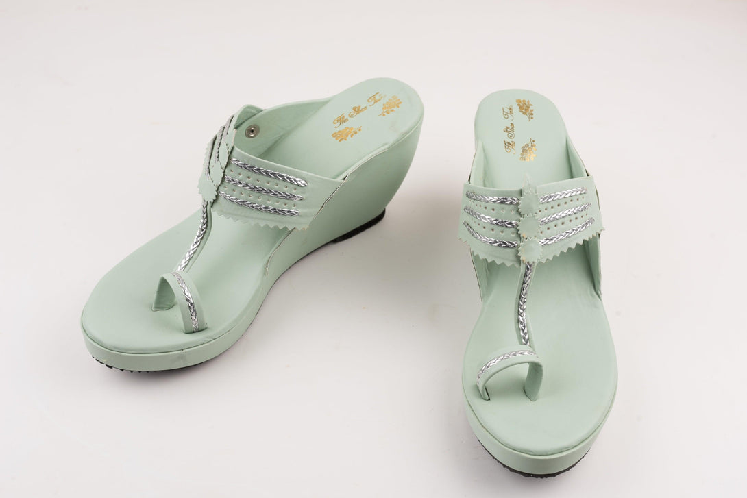 Women's Mint Kolhapuri Wedges - The Shoe Tales - Indiakreations