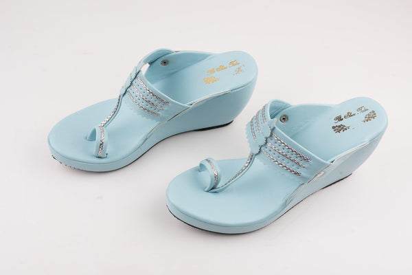 Women's Ice Blue Kolhapuri Wedges - The Shoe Tales - Indiakreations