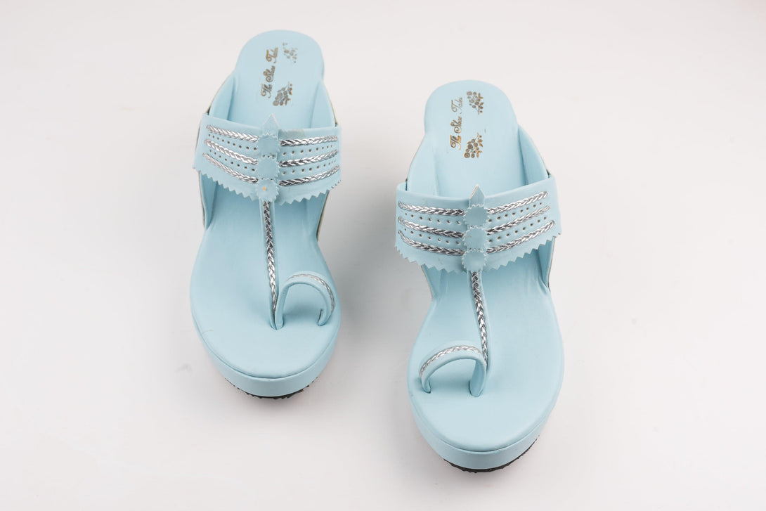 Women's Ice Blue Kolhapuri Wedges - The Shoe Tales - Indiakreations