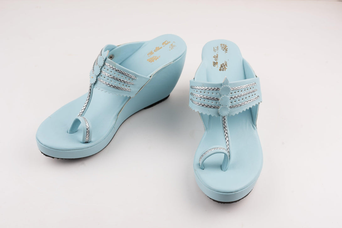 Women's Ice Blue Kolhapuri Wedges - The Shoe Tales - Indiakreations