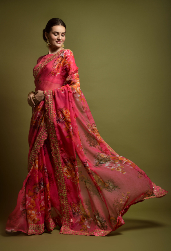 Women's Pink Designer Saree Collection - Dwija Fashion