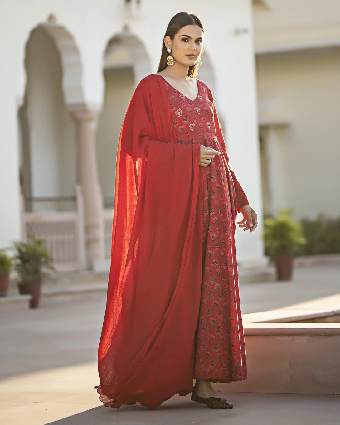 Women's Ajrakh Print Long Kurta with Dupatta - Baisacrafts - Indiakreations