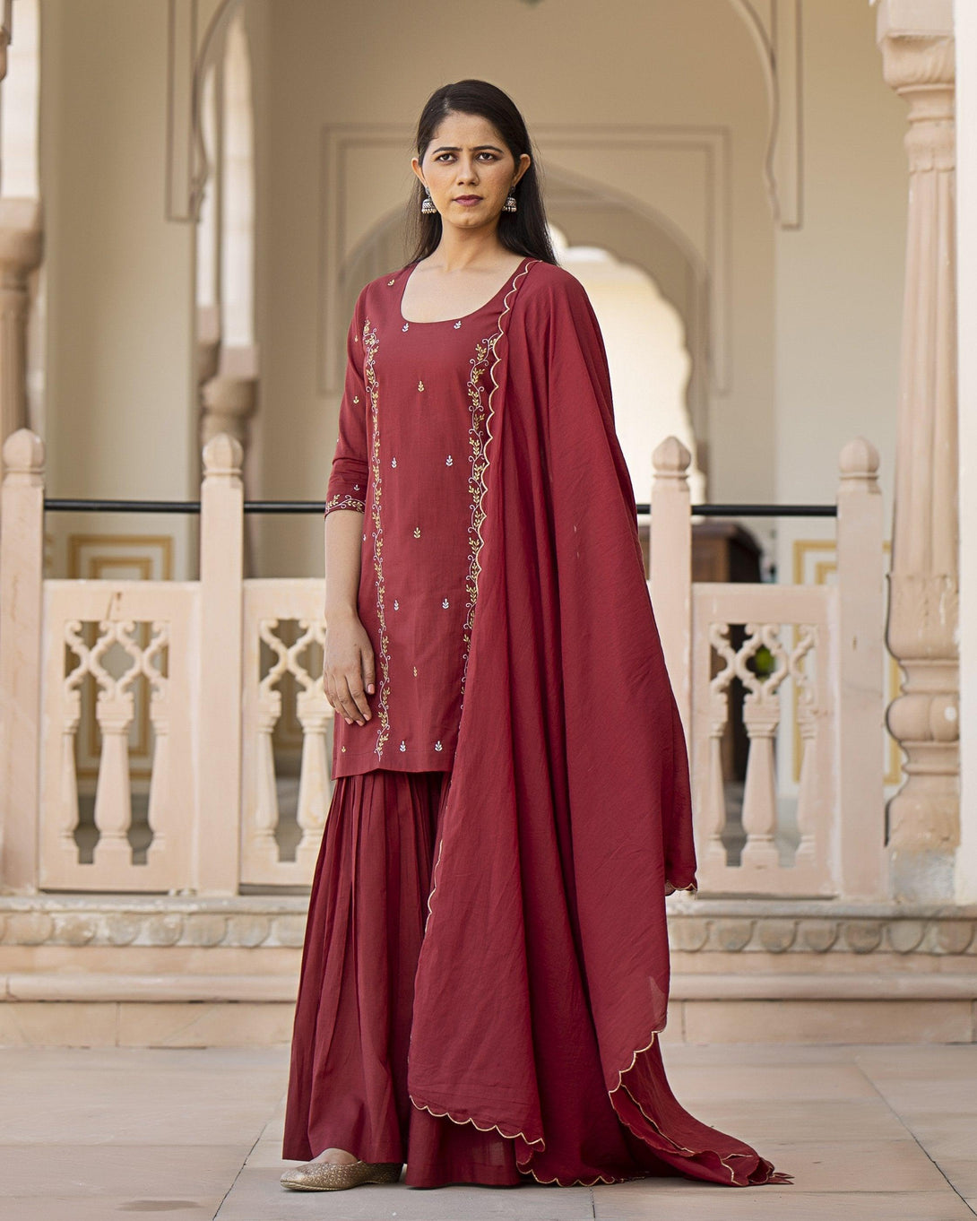 Women's Embroidery Cotton Sharara Suit Set - Baisacrafts - Indiakreations