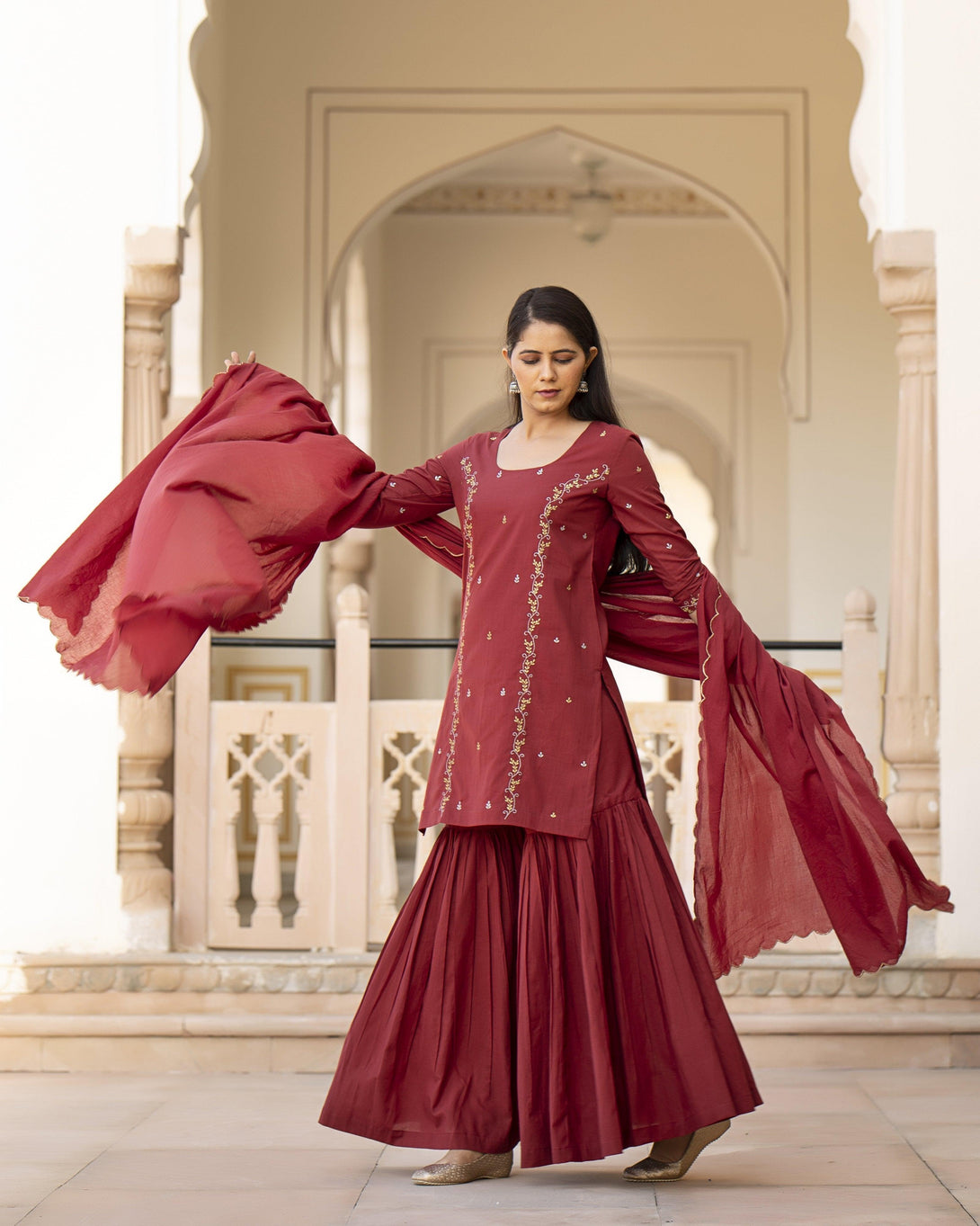 Women's Embroidery Cotton Sharara Suit Set - Baisacrafts - Indiakreations