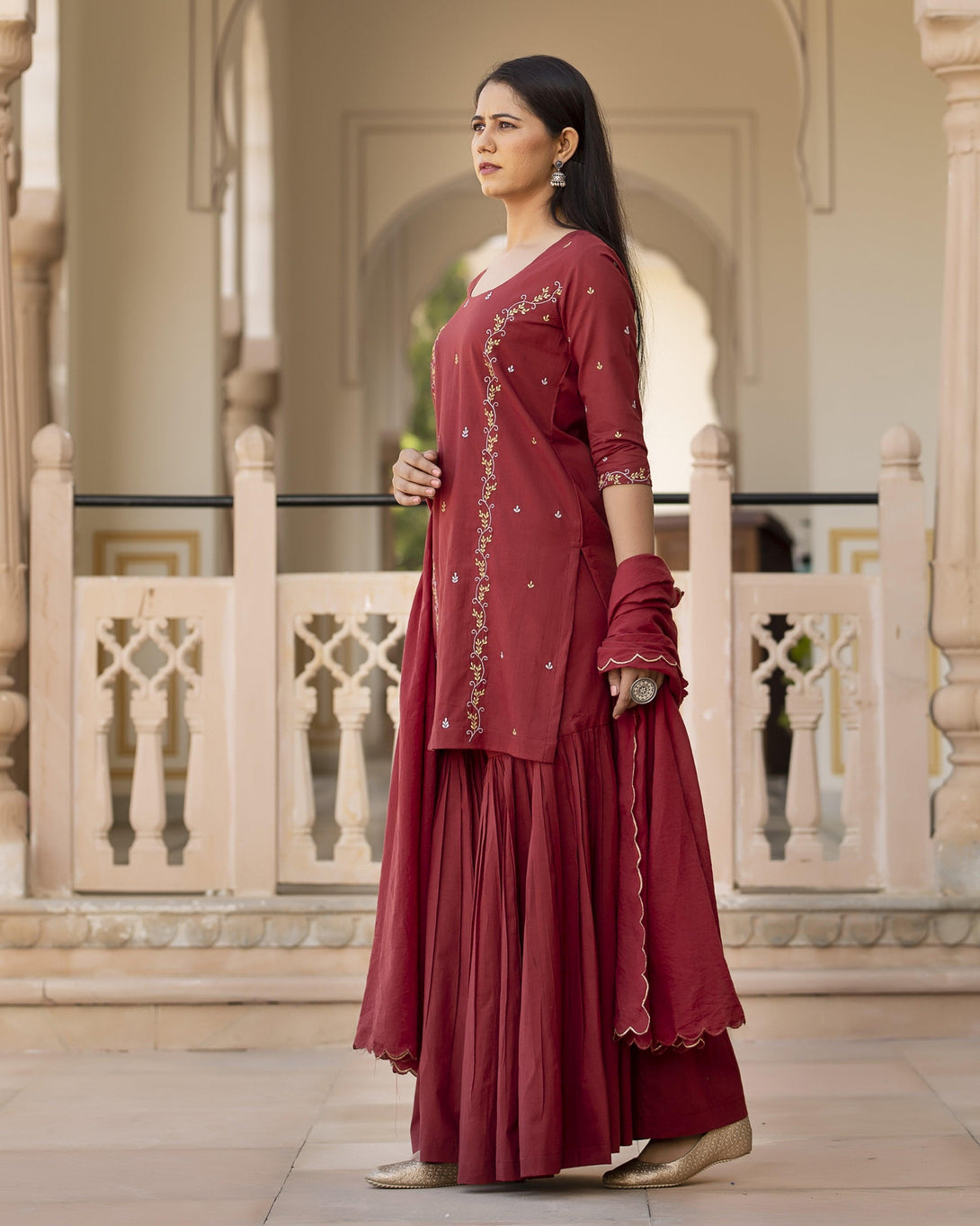 Women's Embroidery Cotton Sharara Suit Set - Baisacrafts - Indiakreations