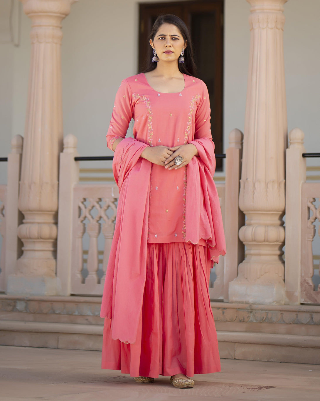 Women's Embroidery Cotton Sharara Suit Set - Baisacrafts - Indiakreations