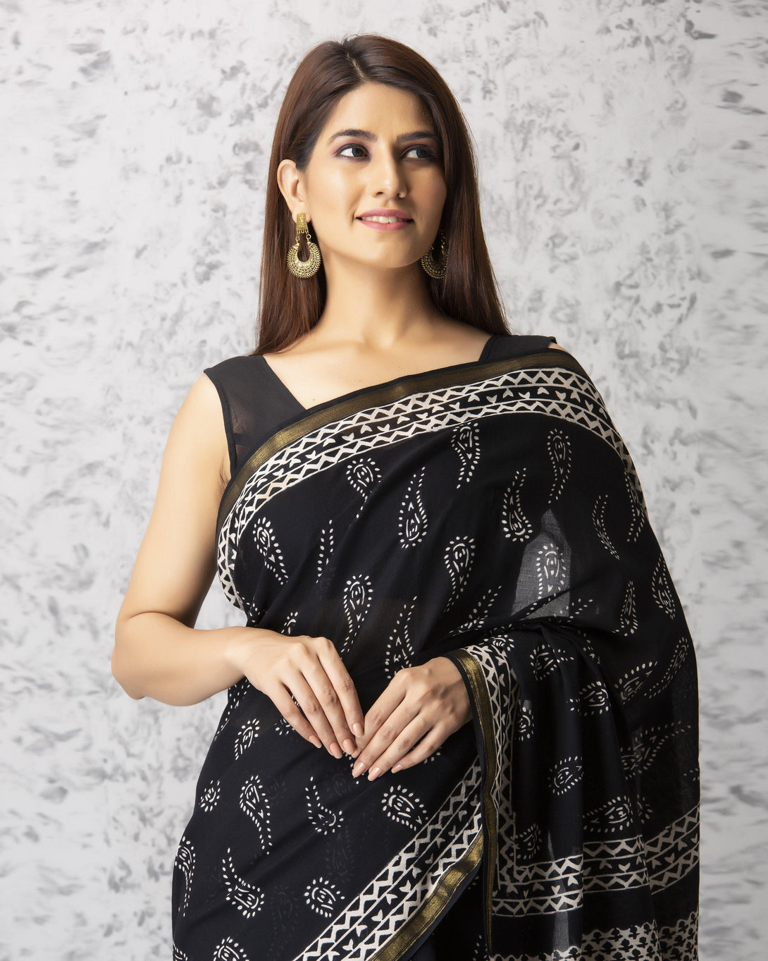 Women's Diana Handblock Cotton Saree with Blouse - Baisacrafts - Indiakreations