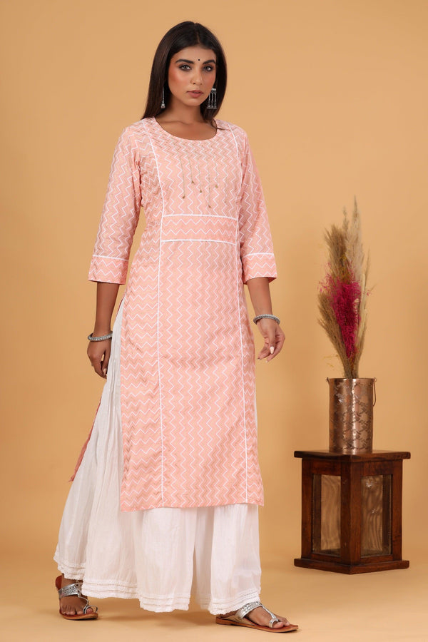 Women's Pink Zigzag Print Kurta - KAAJH - Indiakreations