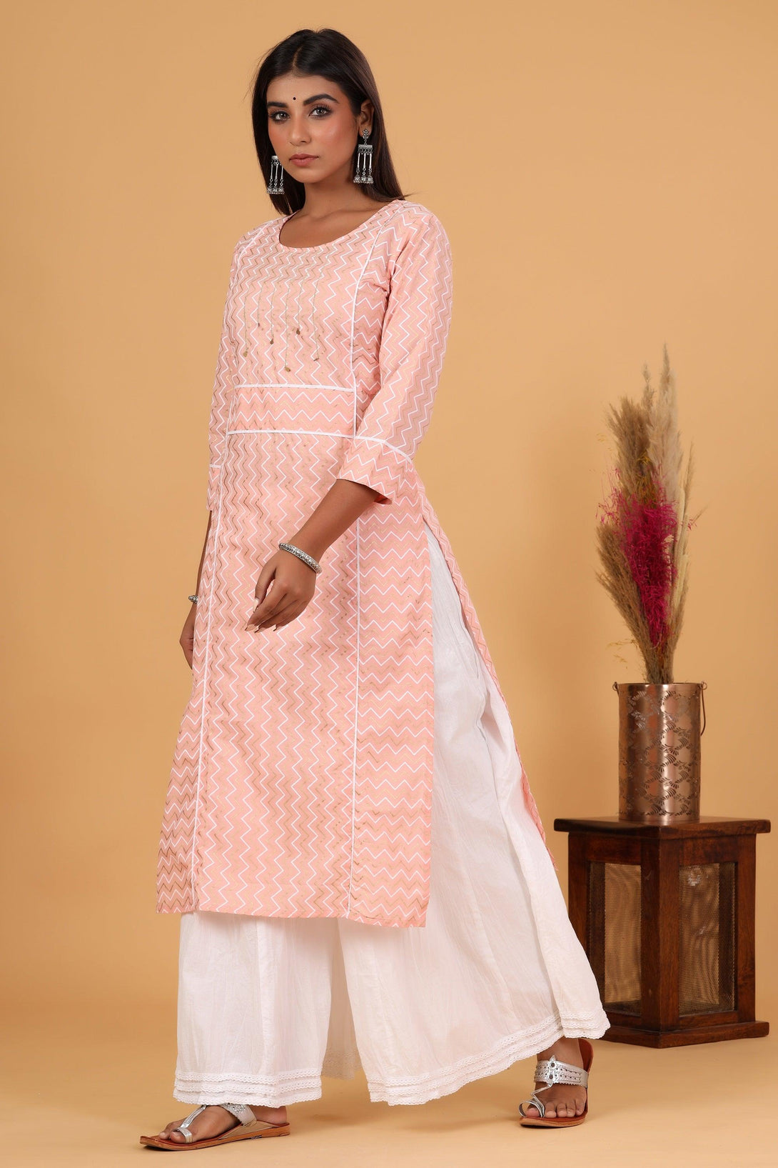 Women's Pink Zigzag Print Kurta - KAAJH - Indiakreations